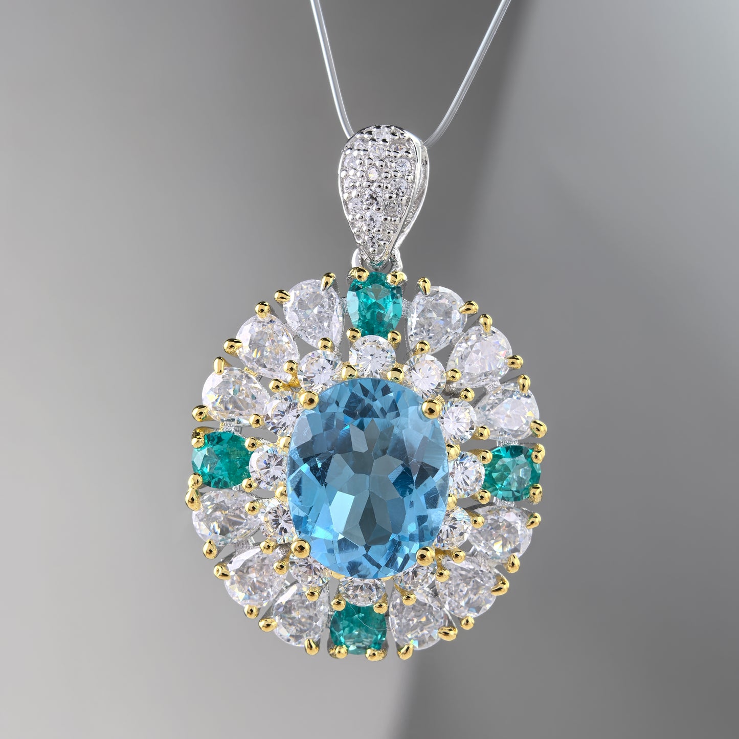 Sparkling Dual Color Plated 925 Sterling Silver for Swiss Blue Topaz Pendant