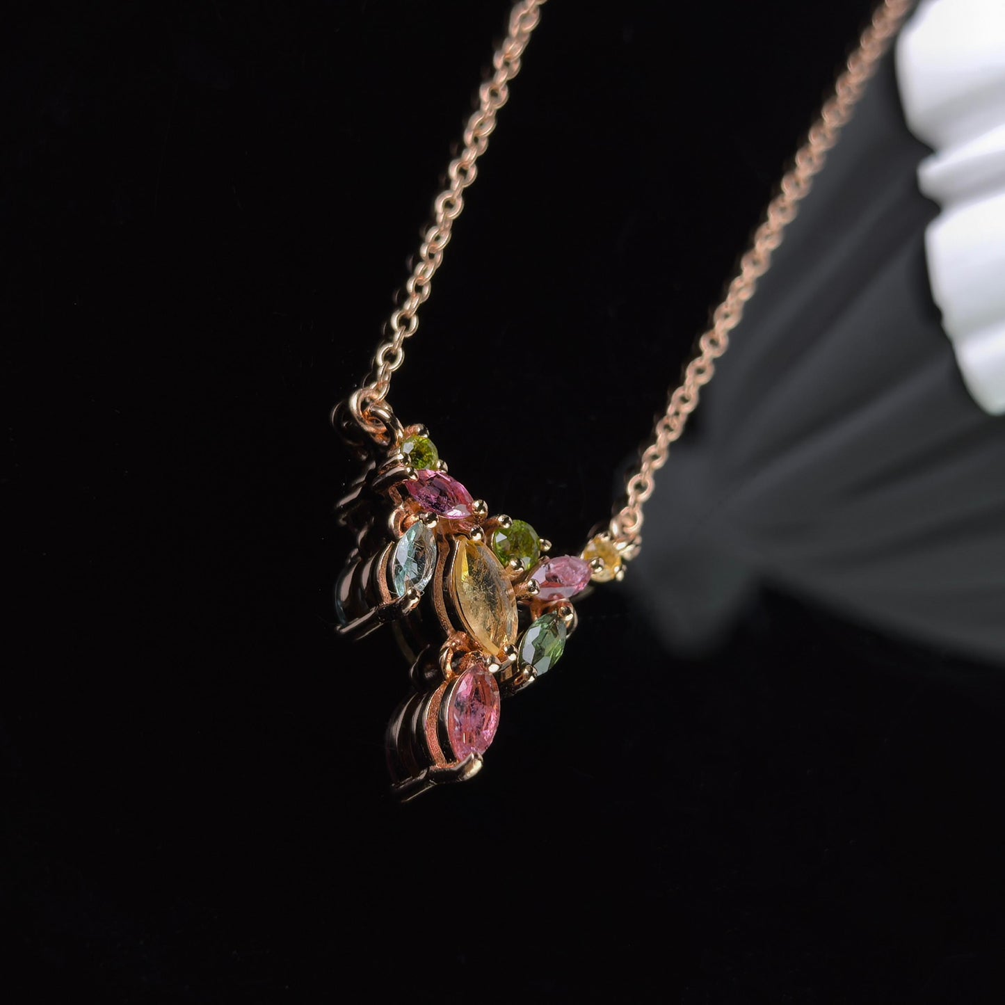 Exquisite Rose Gold Plated Silver 925 Jewelry Natural Tourmaline Necklace