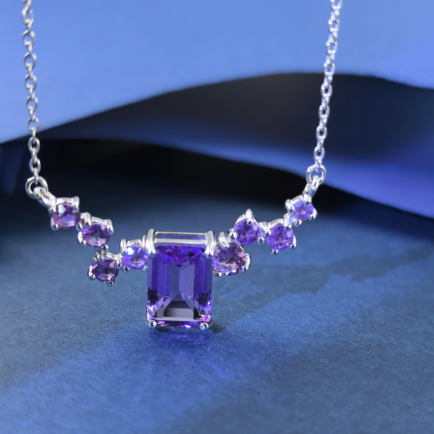 Gorgeous Rhodium Plated Silver 925 Jewelry Natural Amethyst Necklace