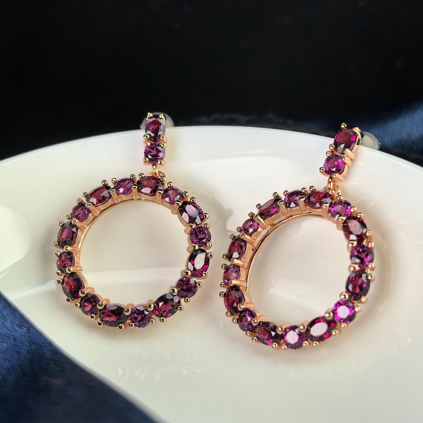 Gorgeous Rose Gold Plated 925 Silver Jewelry Natural Pyrope Drop Earrings