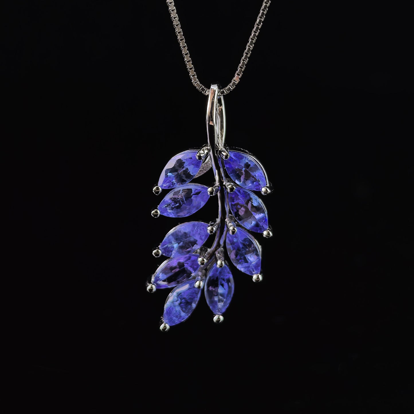 Exquisite Rhodium Plated 925 Silver Grape Pendant with Marquise Cut Natural Tanzanite