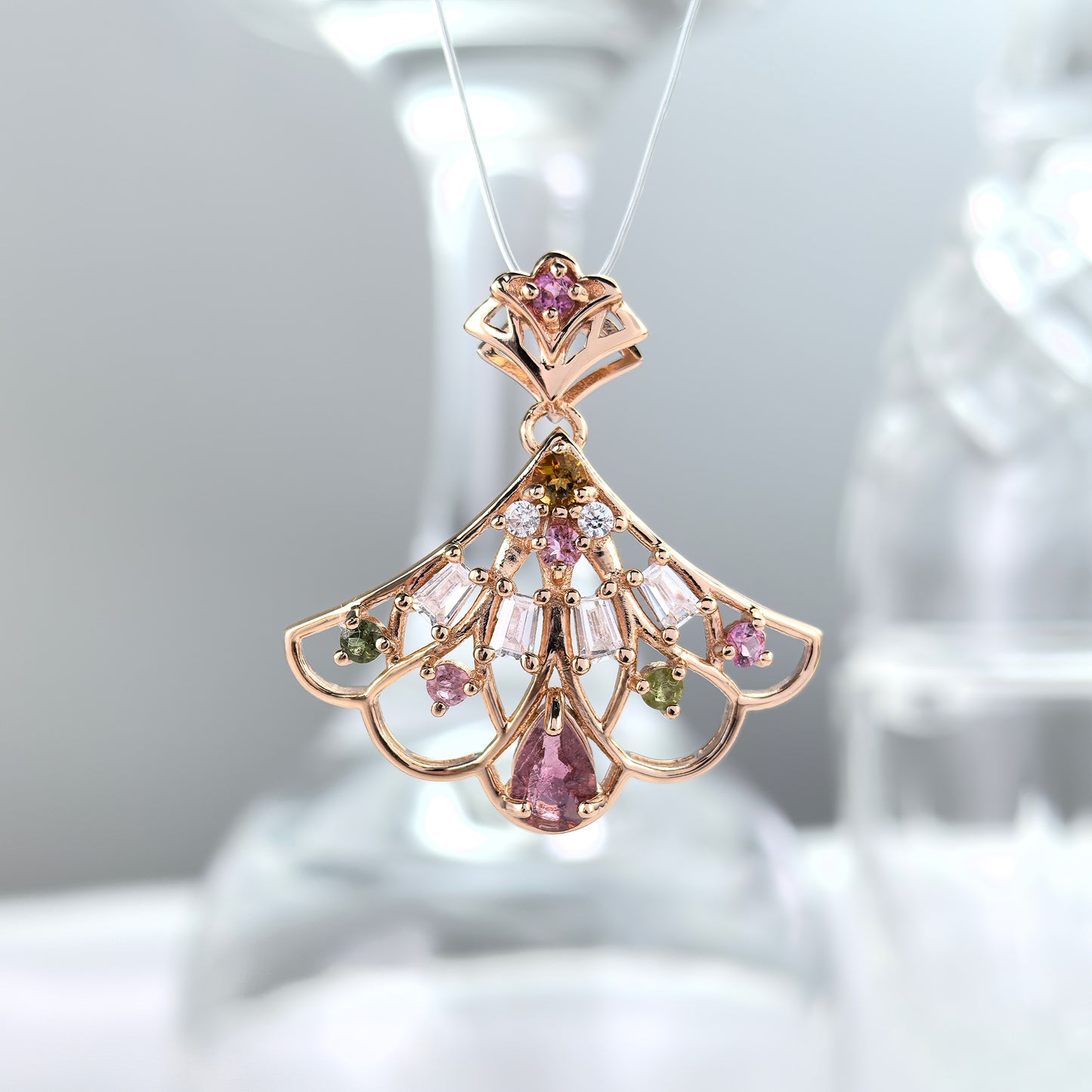Delicate Rose Gold Plated 925 Sterling Silver Natural Tourmaline Pendant