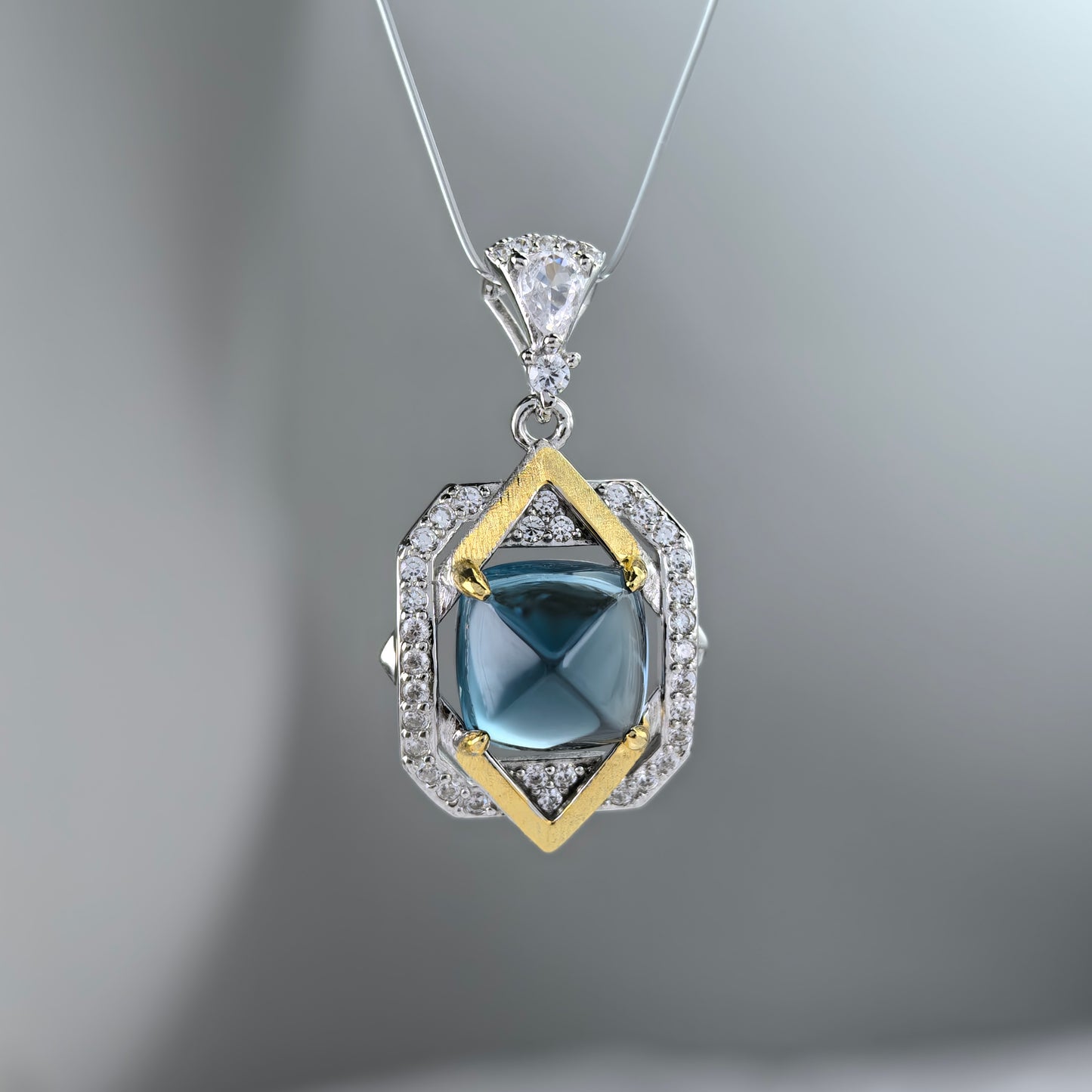 Charming Dual Color Plated 925 Silver Jewelry Natural London Blue Topaz Pendant