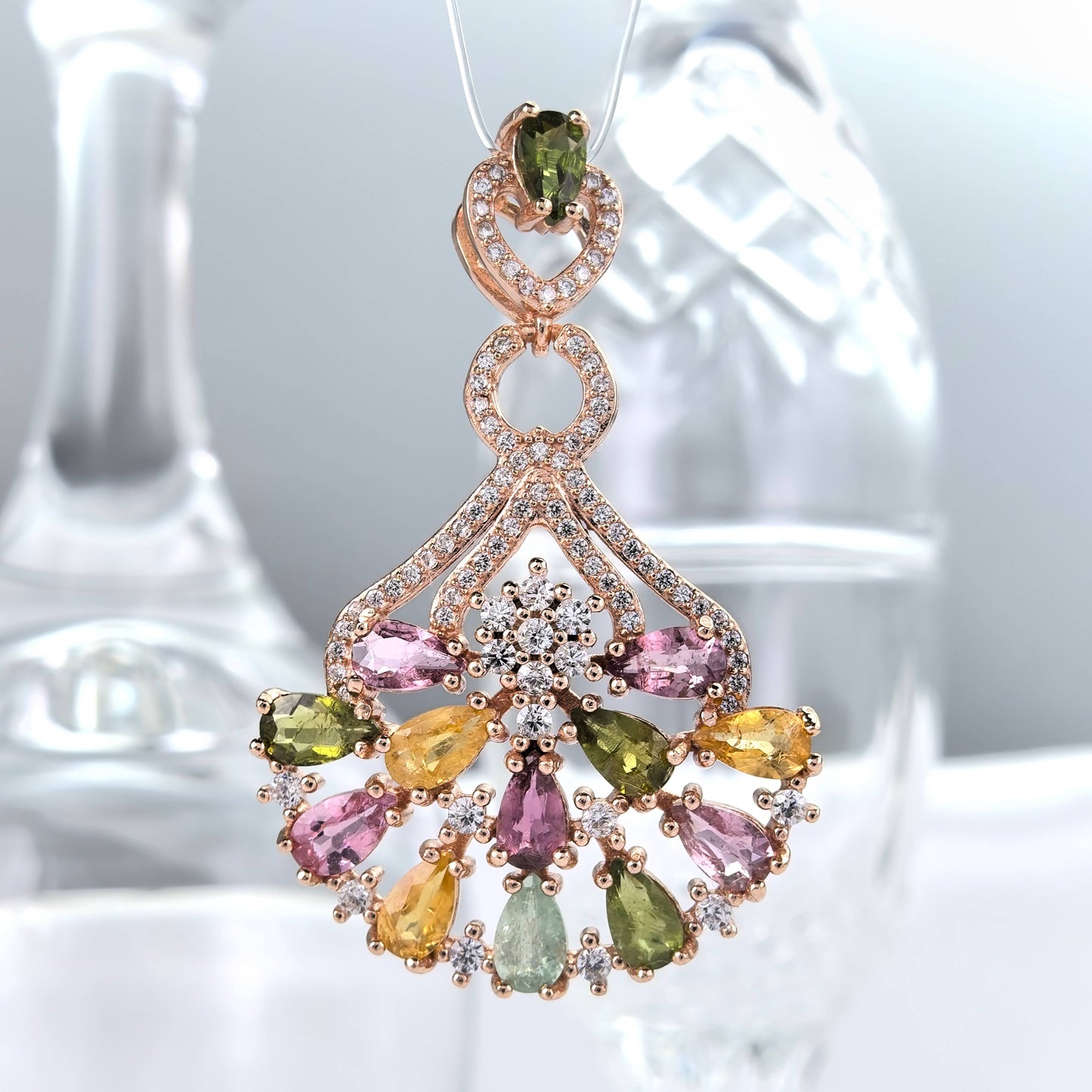 Rose Gold Plated 925 Sterling Silver Natural Tourmaline Pendant Exquisite Charm