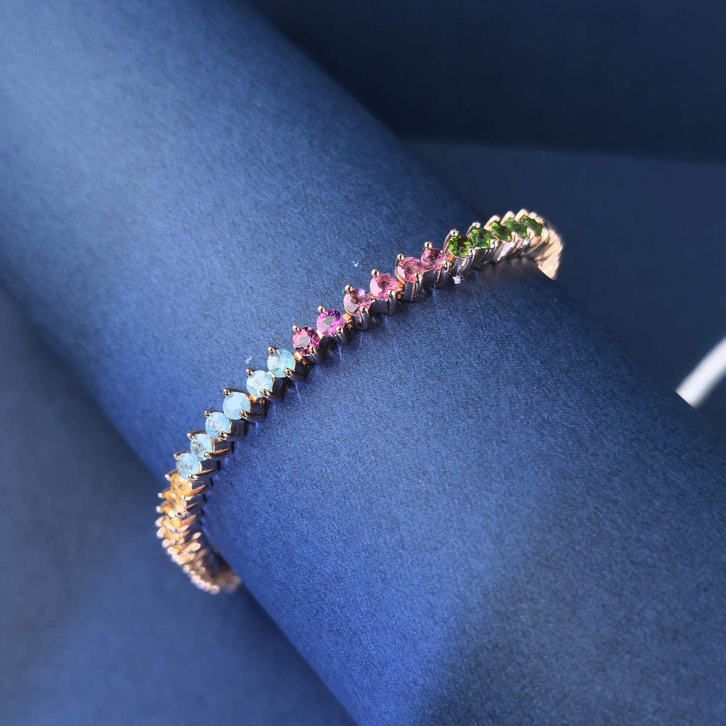 Delicate Rose Gold Plated 925 Silver Jewelry Natural Tourmaline Bracelet