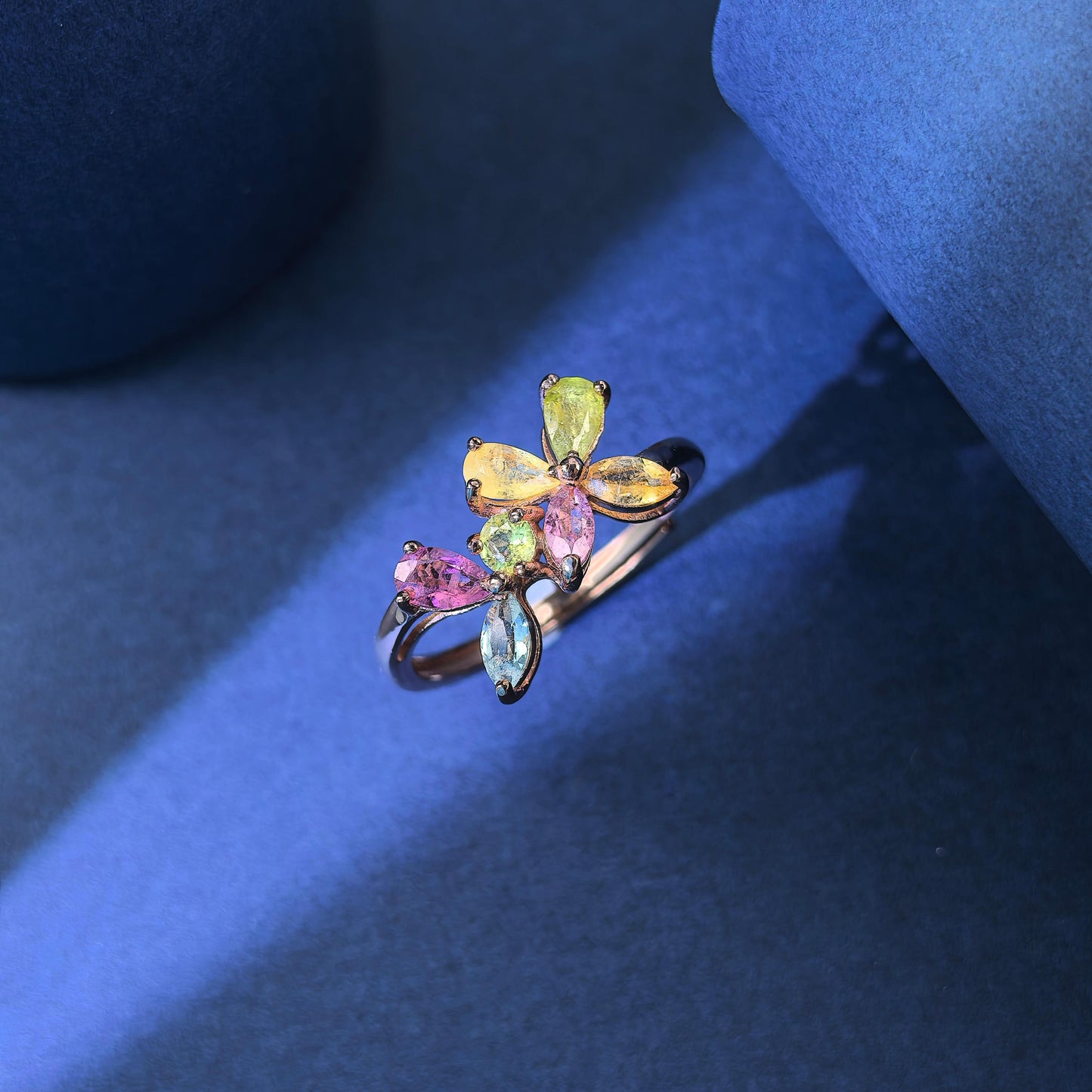 Exquisite Rose Gold Plated Silver 925 Jewelry Natural Tourmaline Ring