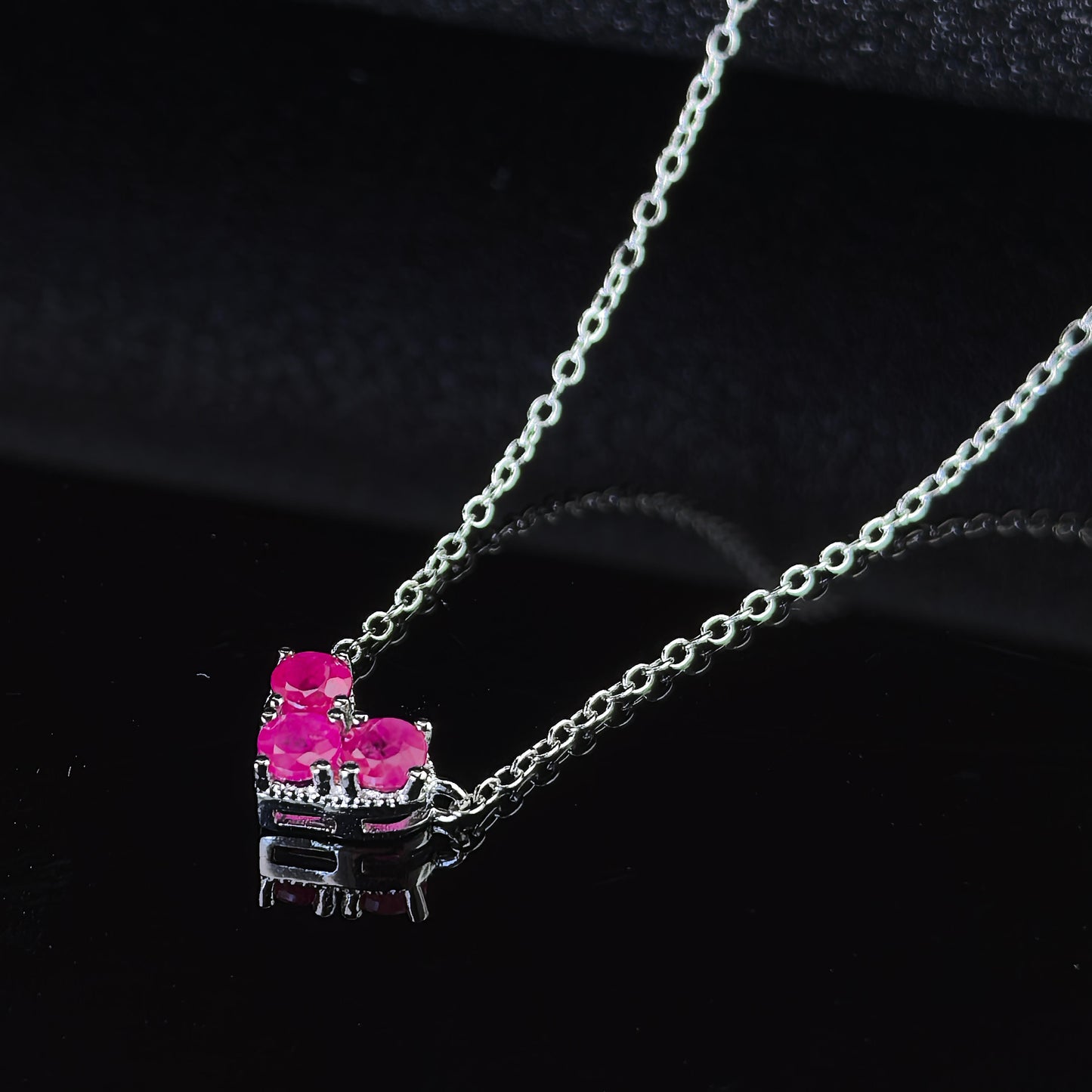 Delicate Rhodium Plated 925 Silver Jewelry Natural Ruby Necklace