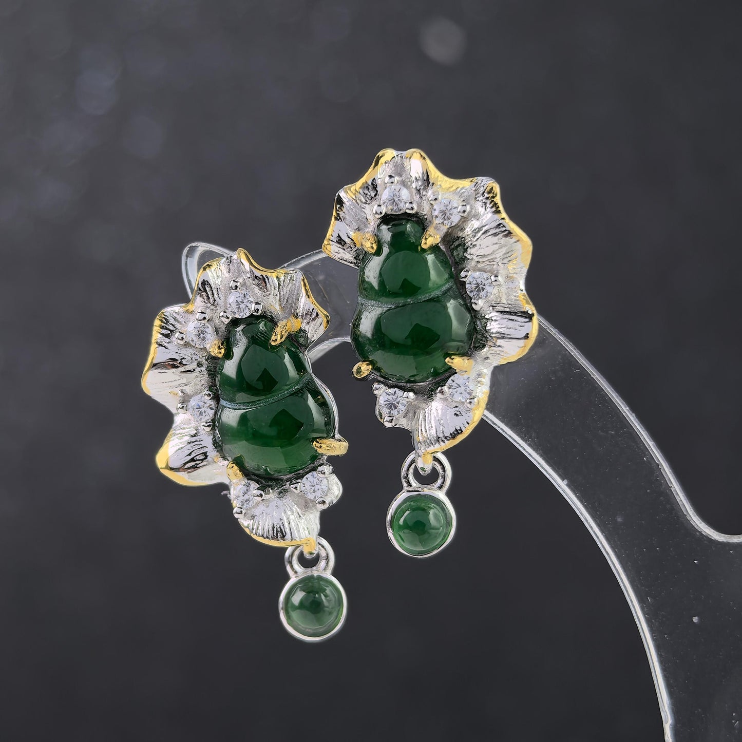 Classic Dual Color Plated 925 Silver Jewelry Natural Jadeite Drop Earrings