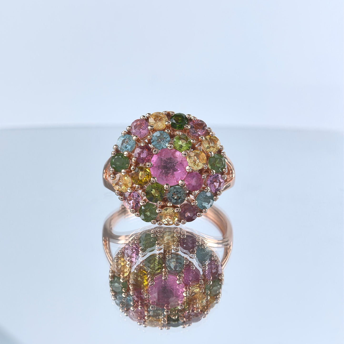 Delicate Rose Gold Plated Silver 925 Jewelry Natural Tourmaline Ring