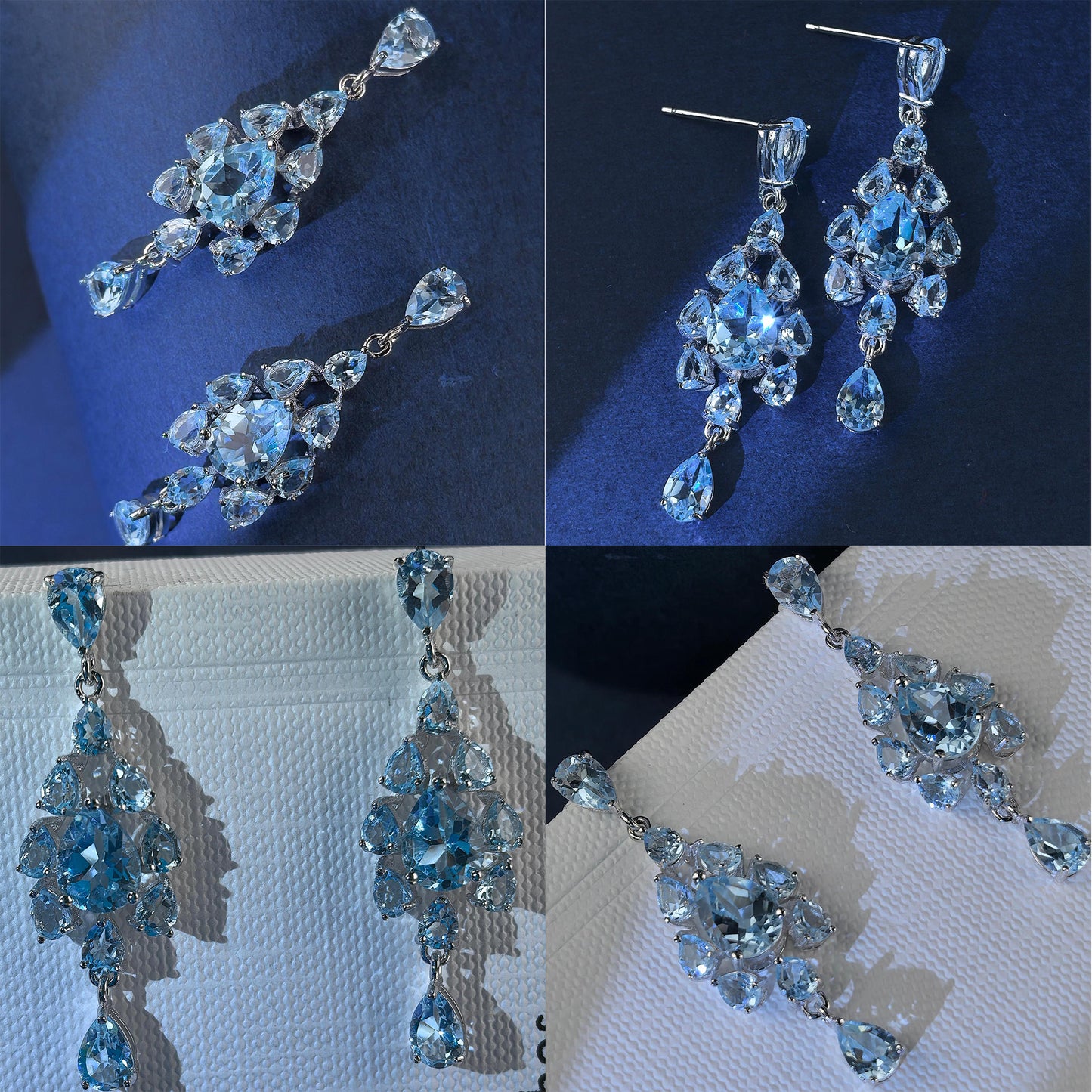 Trendy 925 Silver Natural Amethyst/Citrine/Sky Blue Topaz Drop Earrings