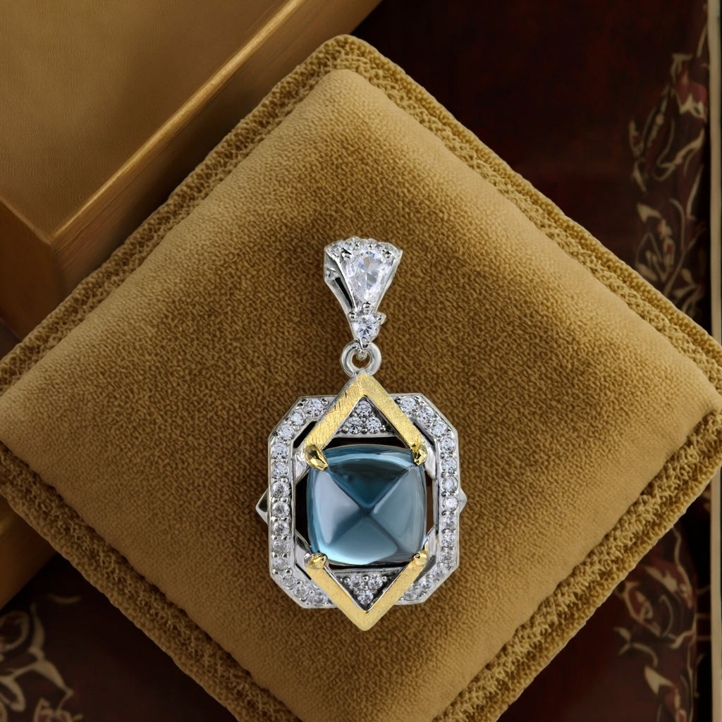 Charming Dual Color Plated 925 Silver Jewelry Natural London Blue Topaz Pendant