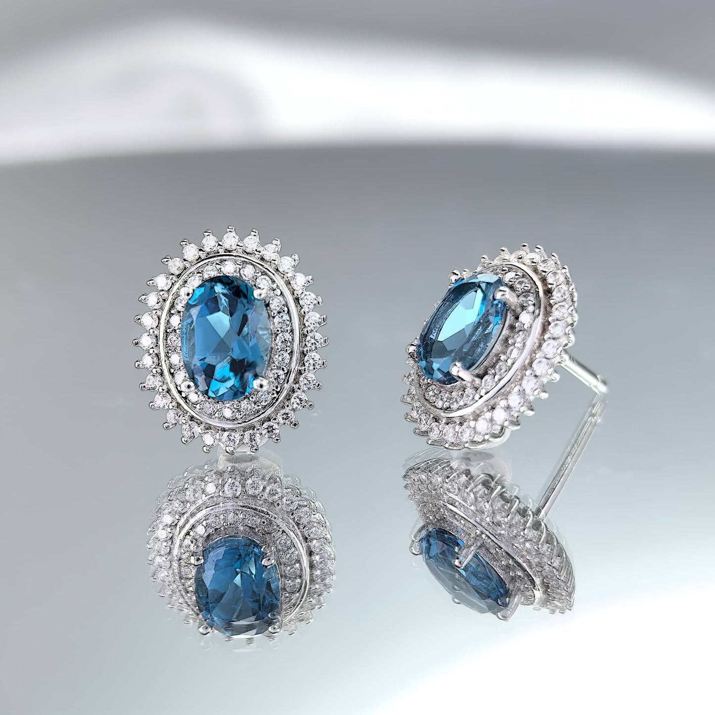 Sparkling Rhodium-Plated 925 Sterling Silver London Blue Topaz Stud Earrings