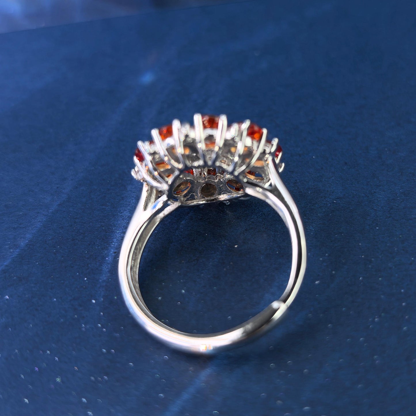 Luxurious Rhodium Plated Silver 925 Jewelry Natural Mandarin Sapphire Flower Ring