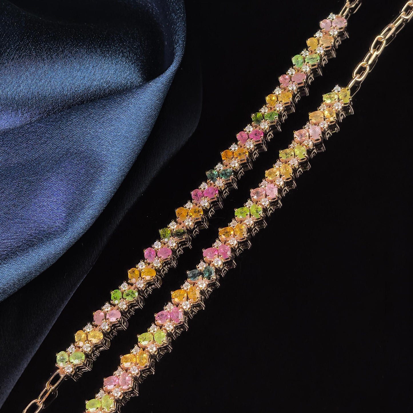Gorgeous Rose Gold Plated Silver 925 Jewelry Natural Tourmaline Bracelet