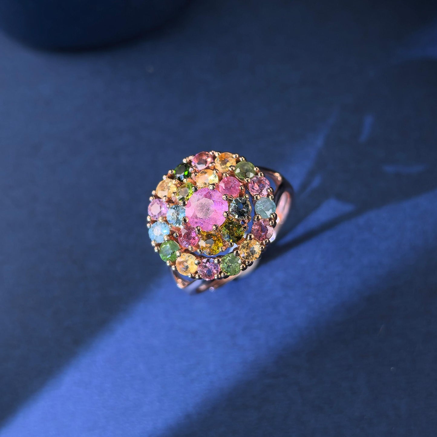 Delicate Rose Gold Plated Silver 925 Jewelry Natural Tourmaline Ring