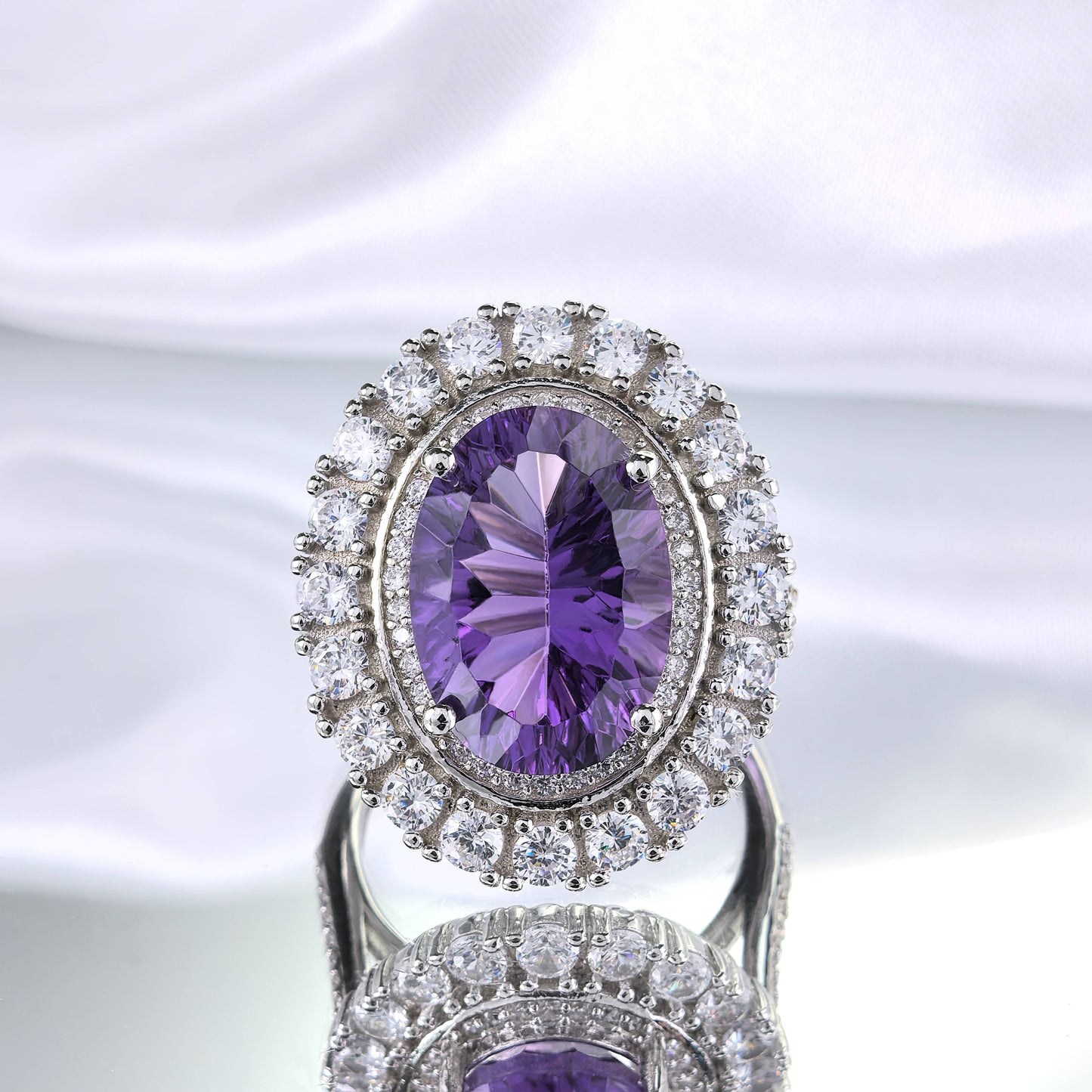 Gorgeous Rhodium Plated Silver 925 Jewelry Natural Amethyst Ring