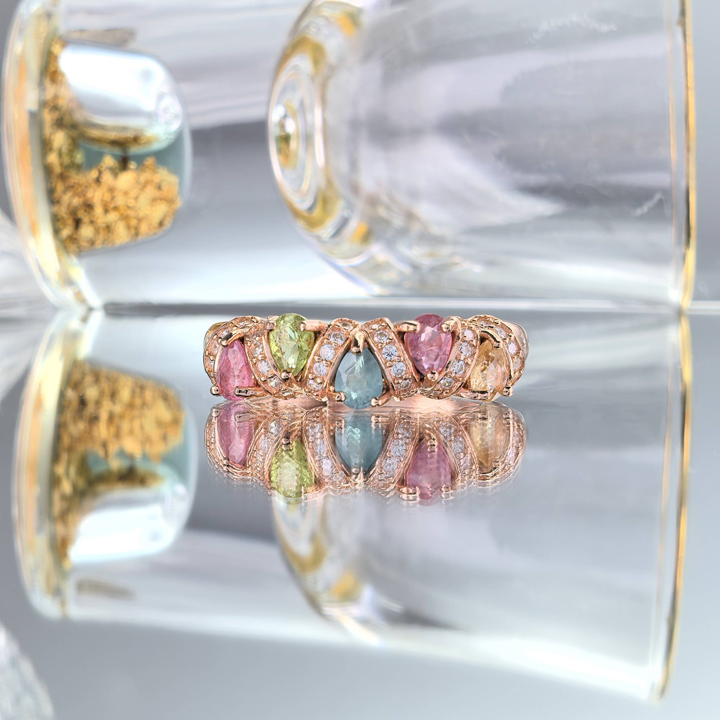 Charming Rose Gold Plated Plata 925 Natural Tourmaline Ring