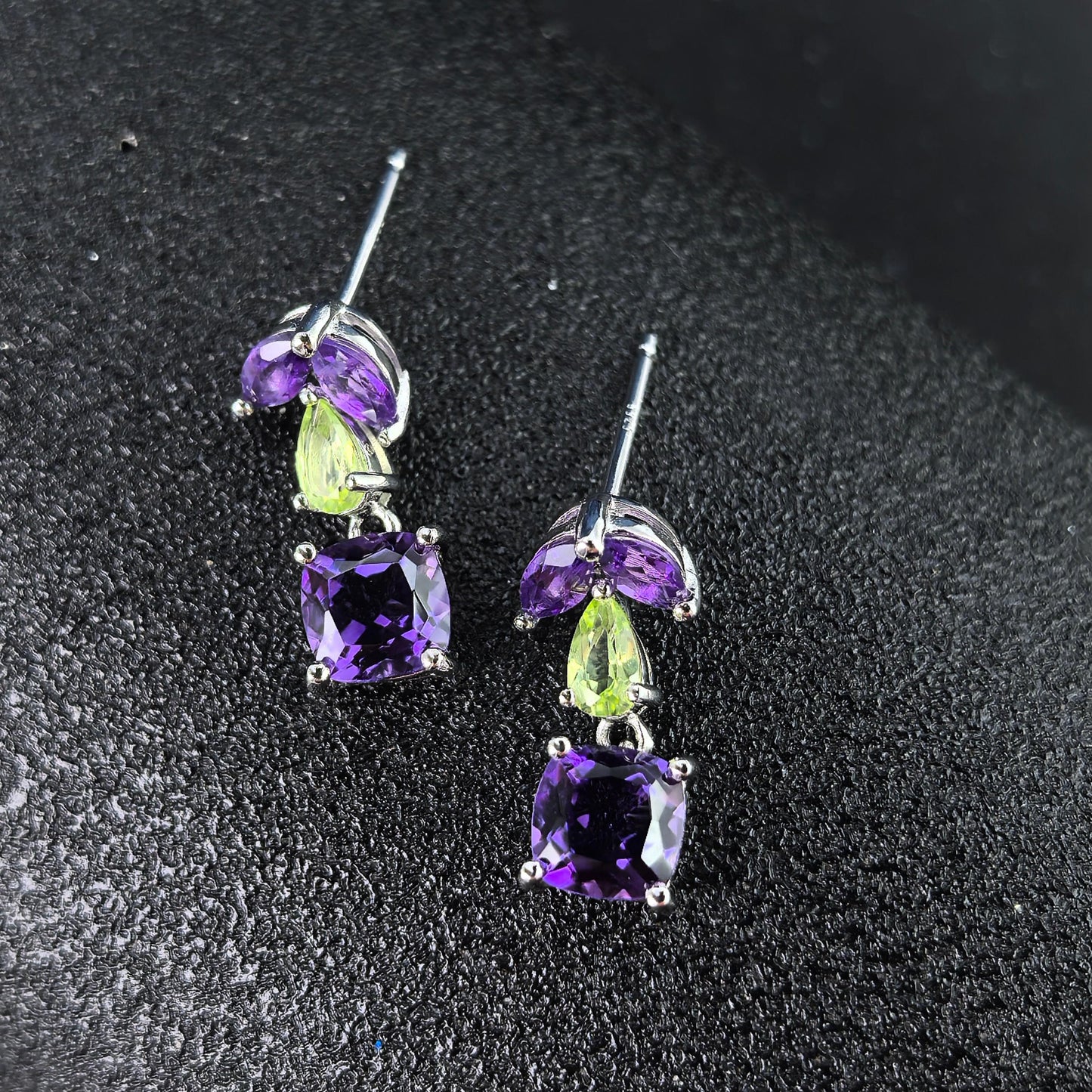 Elegant Rhodium Plated 925 Silver Jewelry Multiple Natural Gemstone Drop Earrings