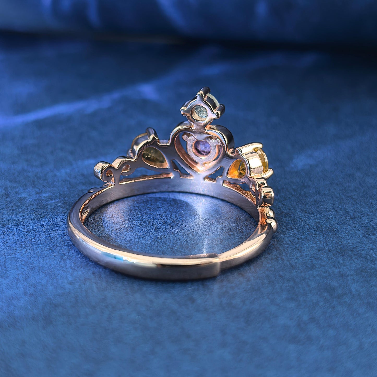 Graceful Rose Gold Plated 925 Silver Jewelry Natural Tourmaline Crown Ring