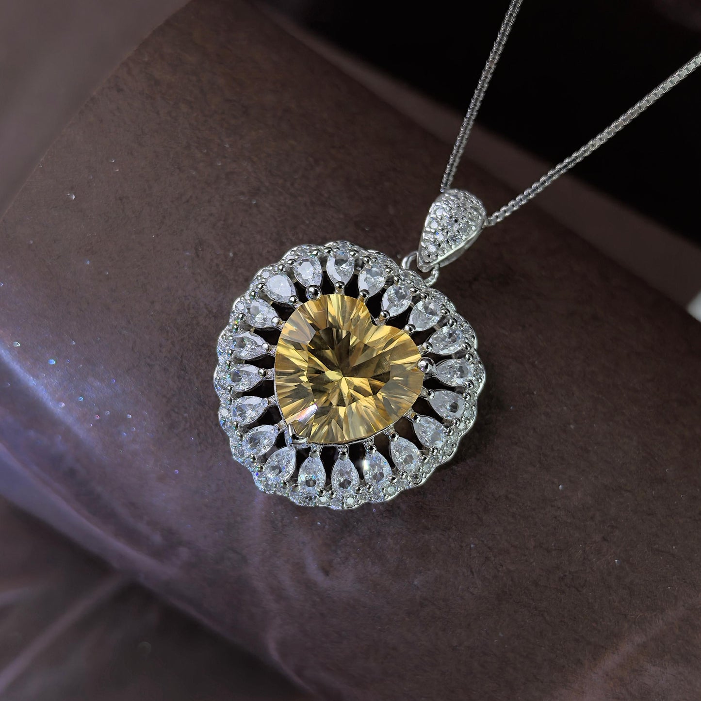 Charming Rhodium Plated 925 Silver Jewelry Natural Citrine Heart Pendant