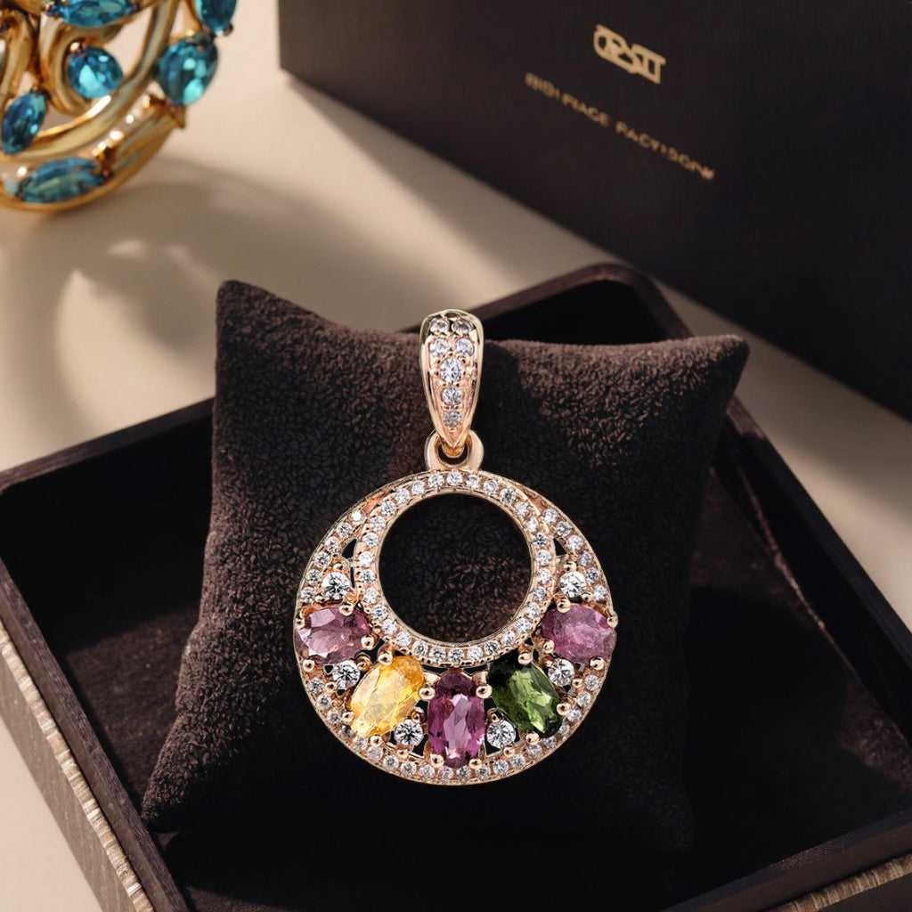 Dreamy Rose Gold Plated 925 Sterling Silver Natural Tourmaline Moon Pendant