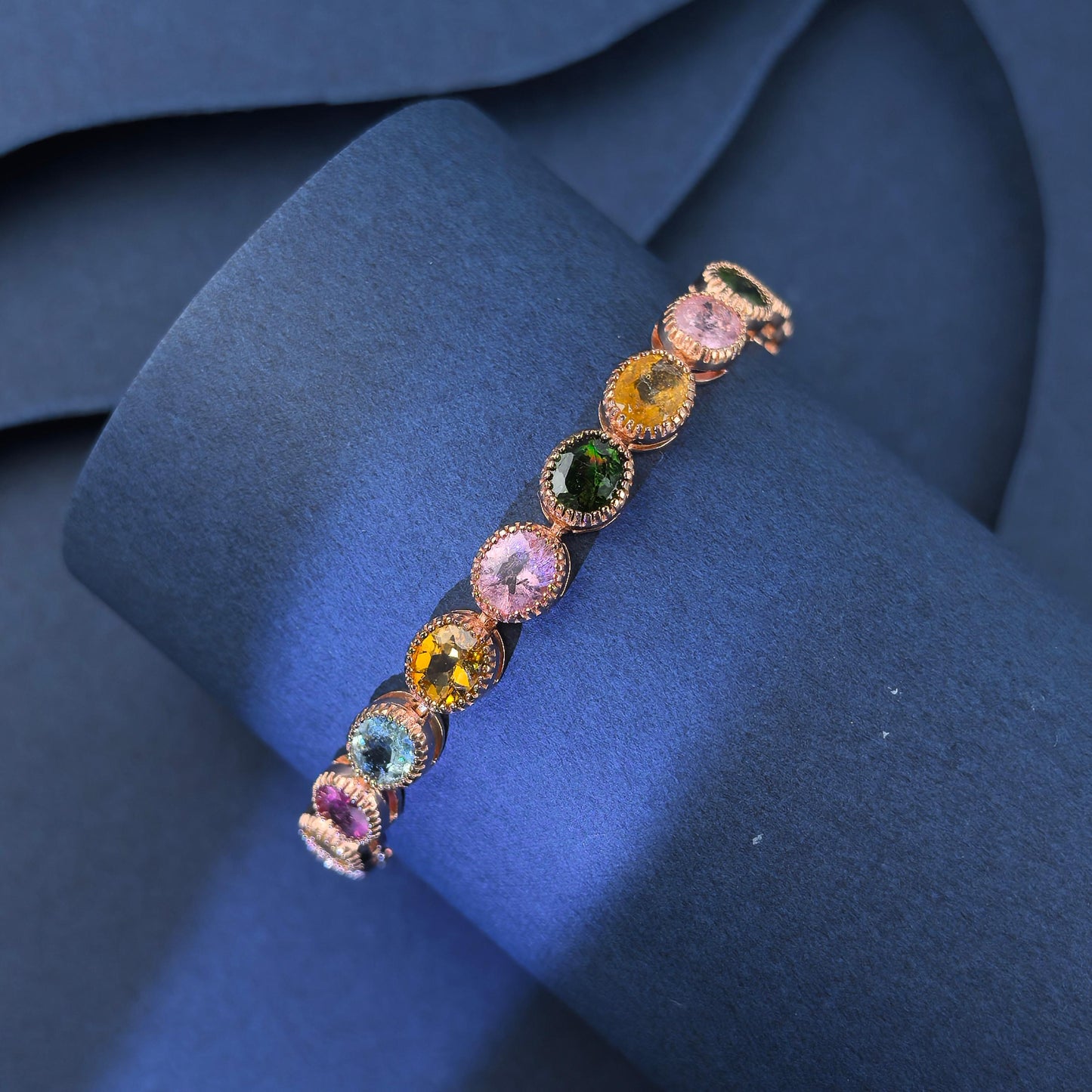 Delicate Rose Gold Plated Silver 925 Jewelry Natural Tourmaline Bracelet