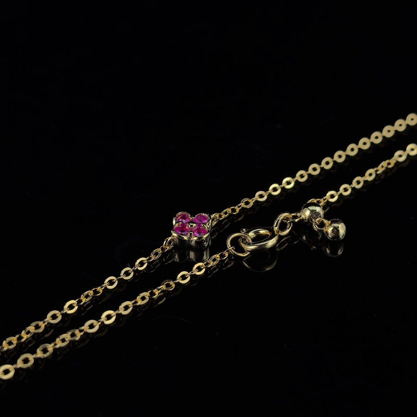 Delicate 18K Gold Plated Silver 925 Jewelry Natural Ruby Four Leaf Clover Bracelet
