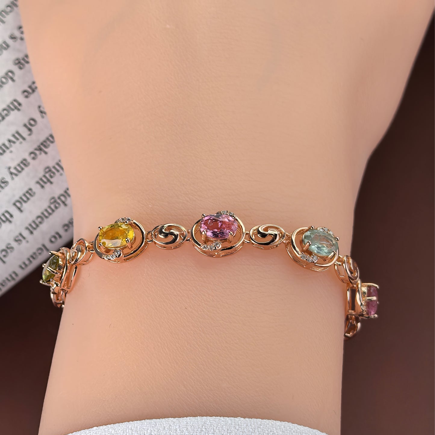 925 Sterling Silver Rose Gold Plated Natural Tourmaline Bracelet