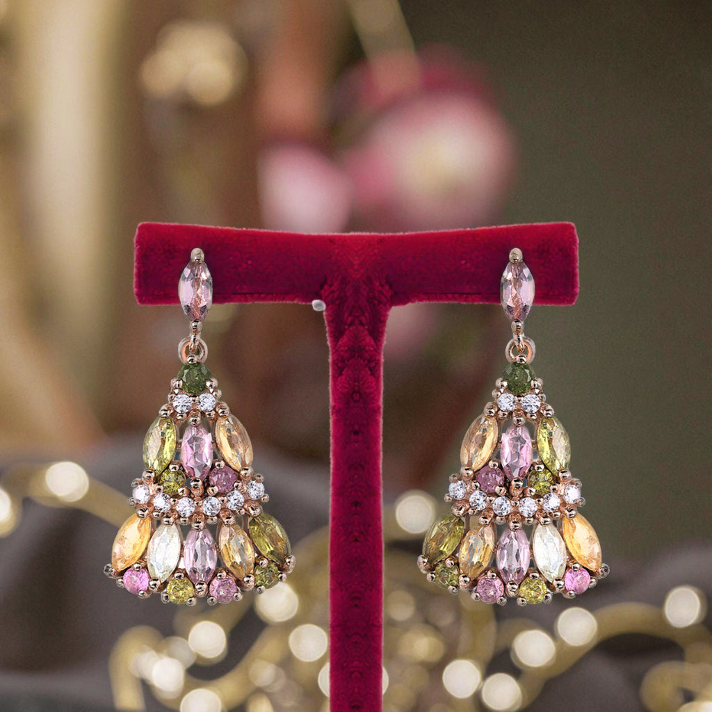 Trendy Skirt Shaped Rose Gold Plated 925 Sterling Silver Natural Tourmaline Drop Earrings