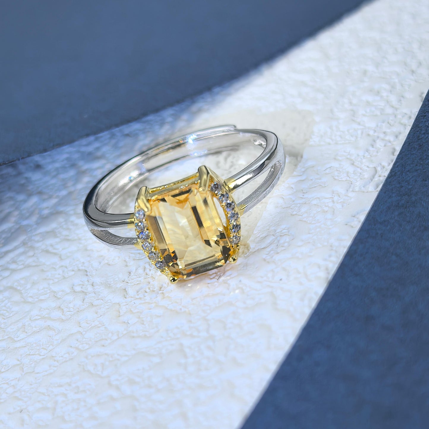 Gorgeous Rhodium and Gold Plated Silver 925 Jewelry Natural Citrine Ring