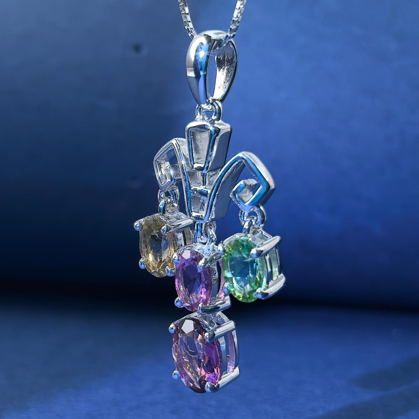 Gorgeous Rhodium Plated 925 Silver Jewelry Natural Tourmaline Pendant