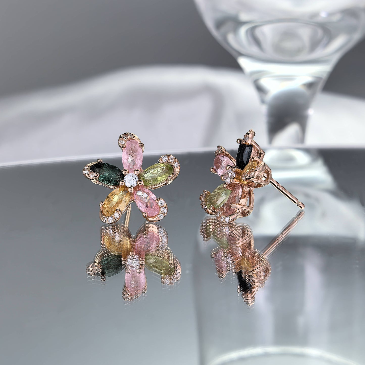 Elegant Rose Gold Plated 925 Sterling Silver Natural Tourmaline Stud Earrings