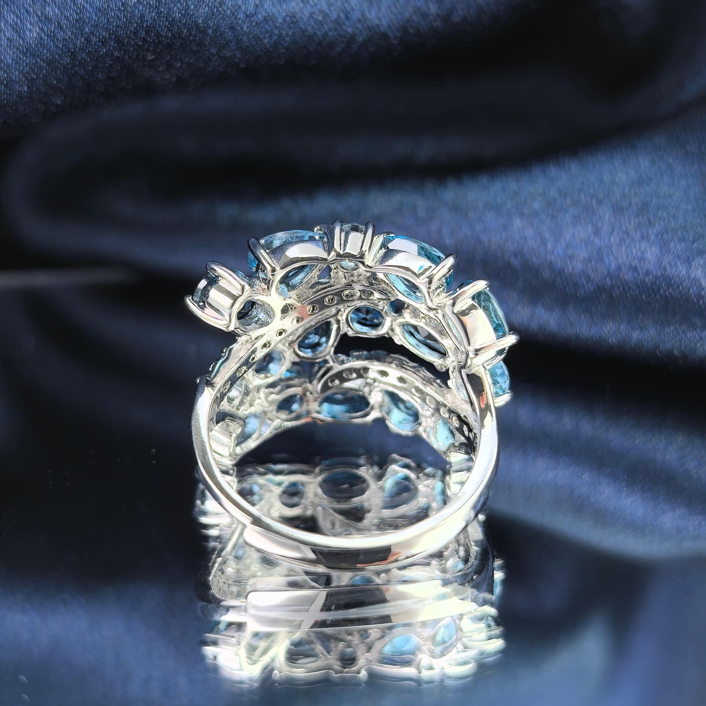 Dazzling Rhodium Plated 925 Silver Jewelry Natural London Blue Topaz Ring