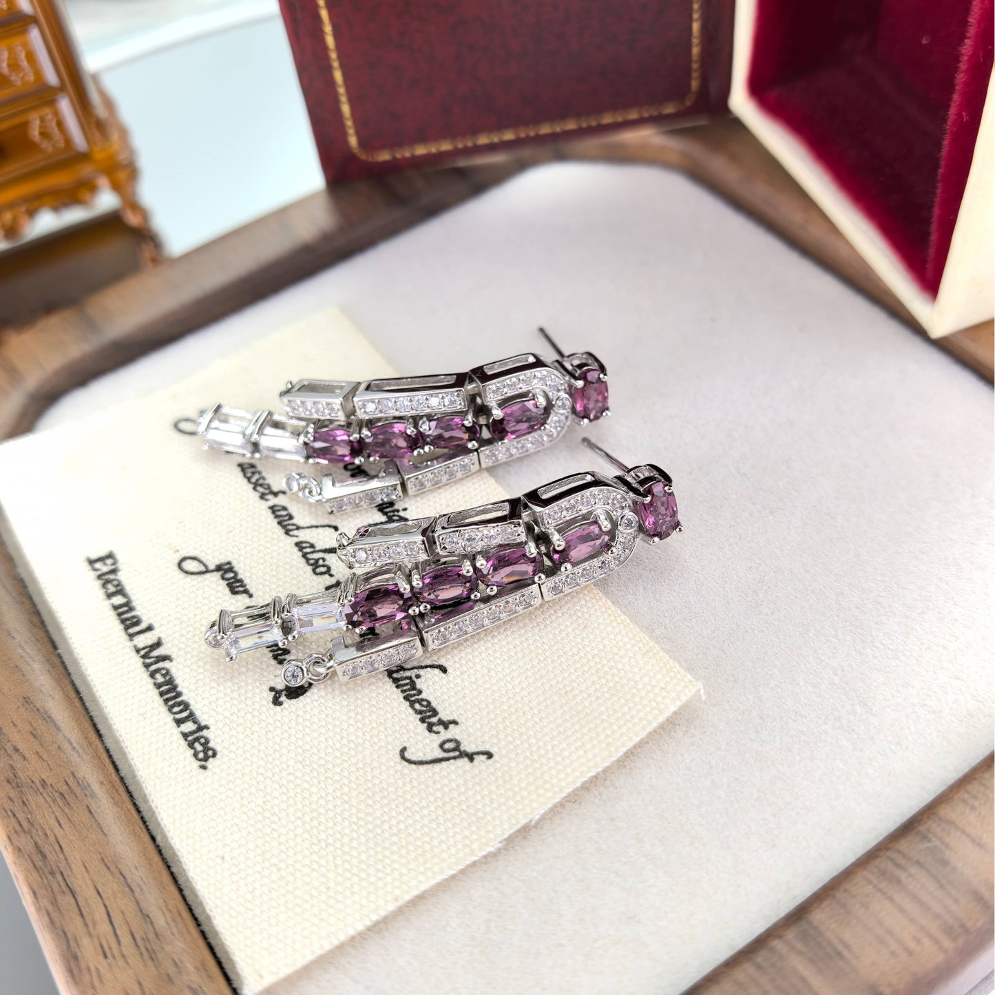 Rhodium Plated 925 Silver Jewelry Natural Pyrope Drop Statement Earrings