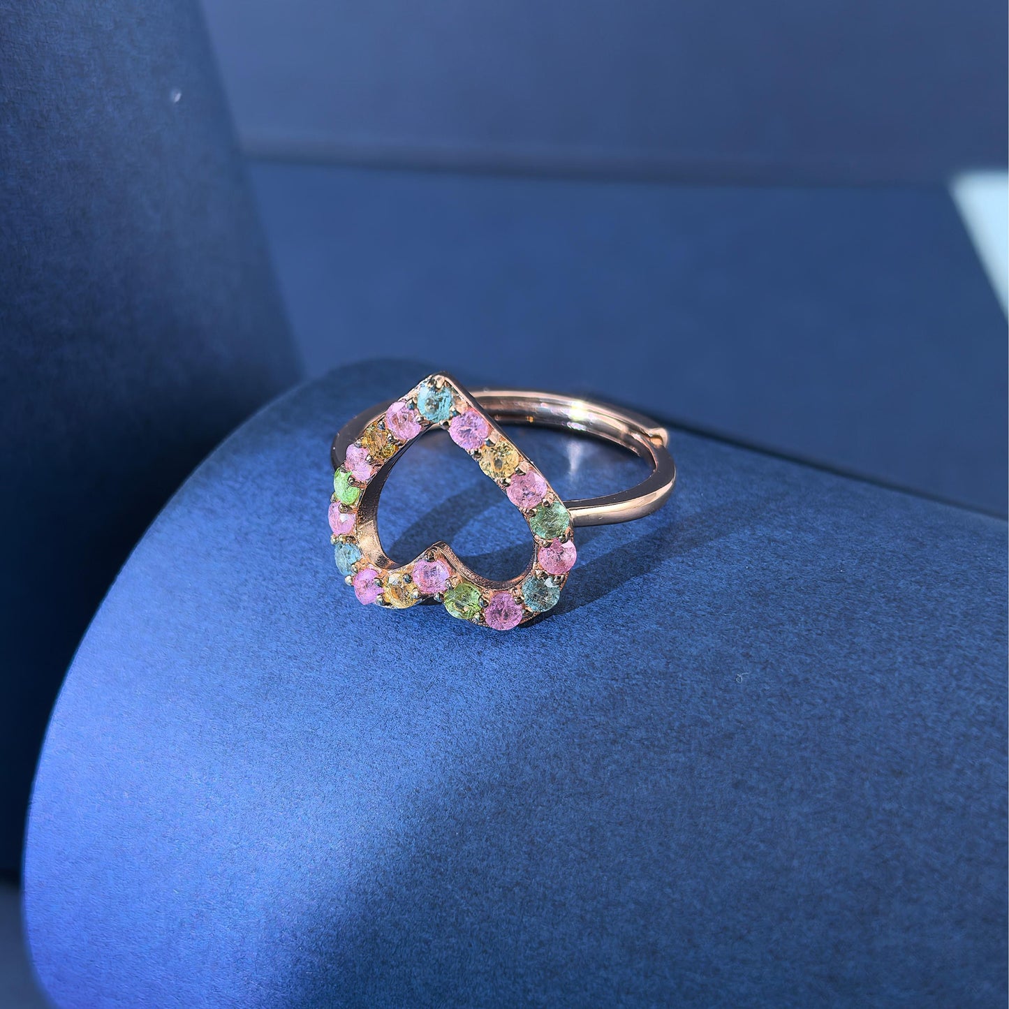 Romantic Rose Gold-Plated 925 Silver Natural Tourmaline Heart Gemstone Ring