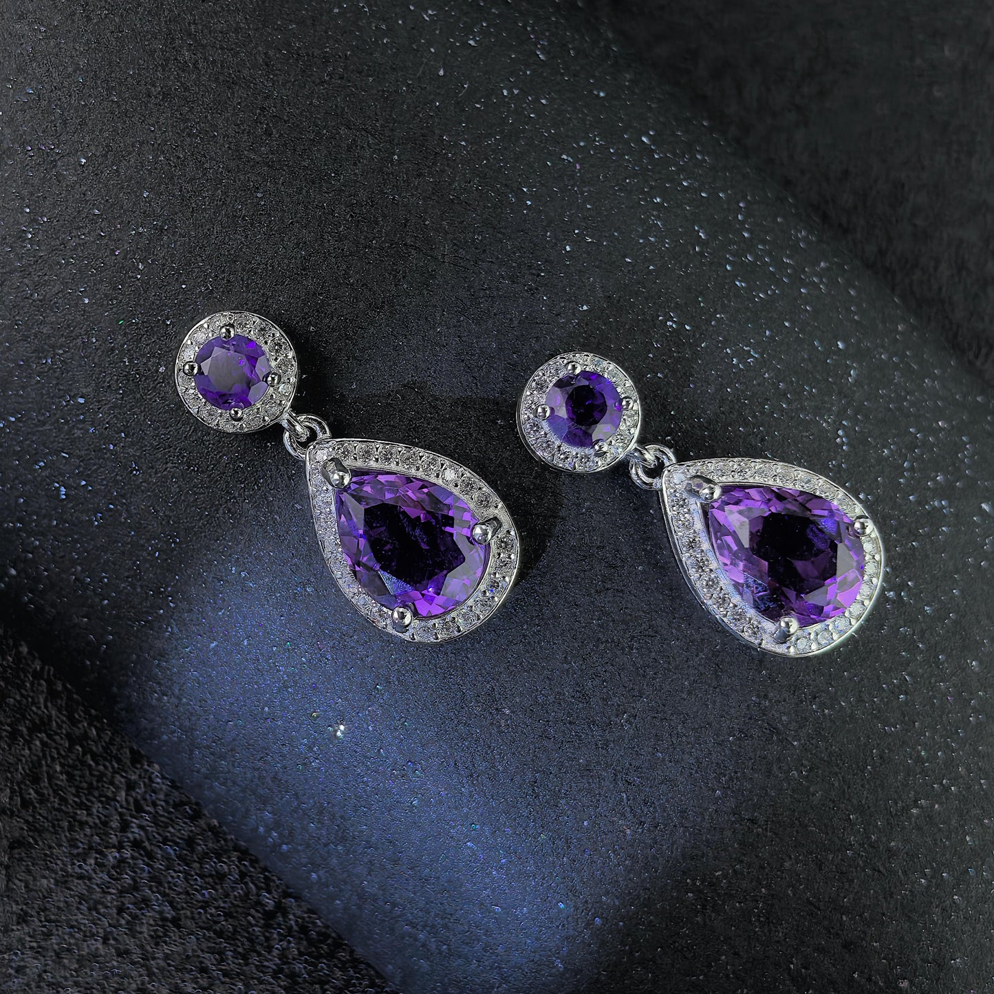 Precious Rhodium Plated 925 Silver Jewelry Natural Amethyst Drop Earrings