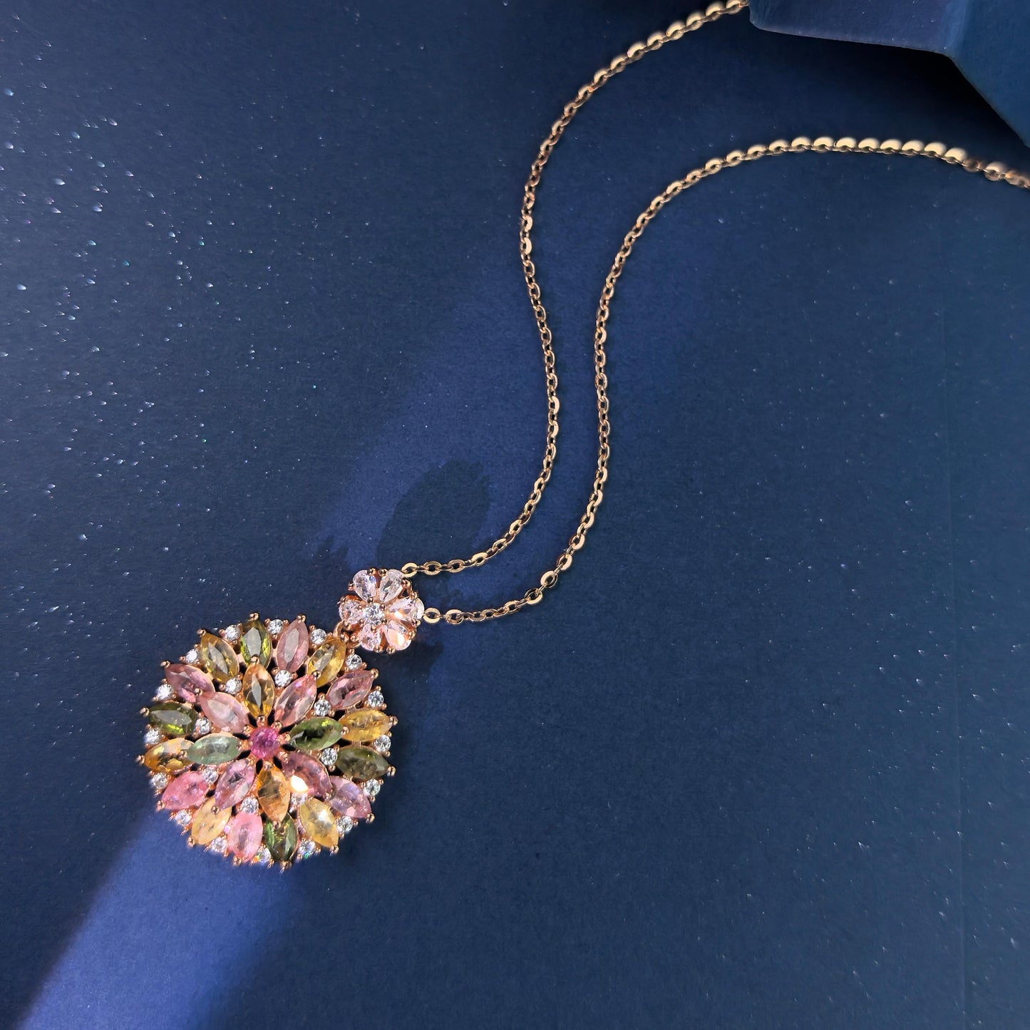 Delicate Rose Gold Plated 925 Silver Jewelry Natural Tourmaline Flower Pendant