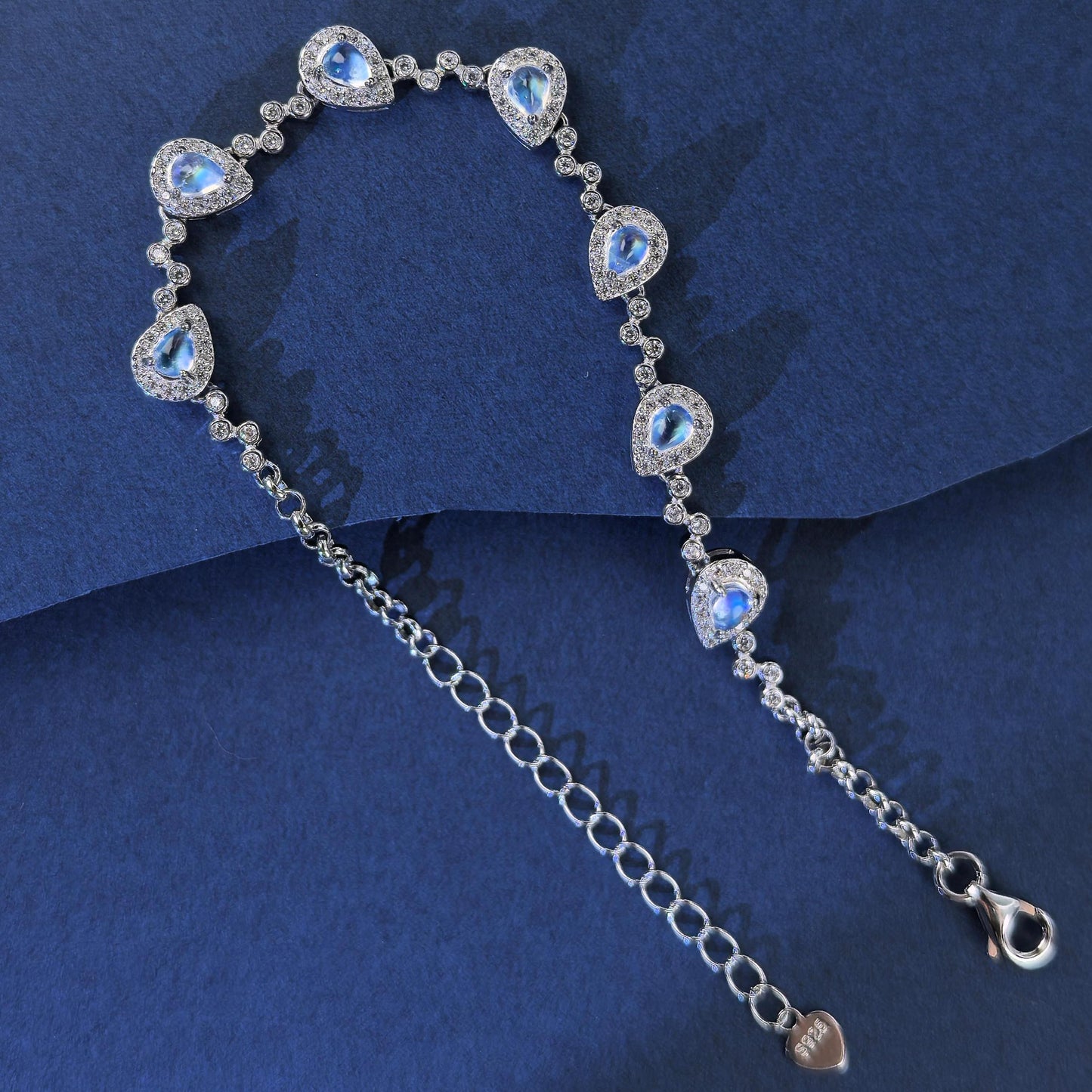 Charming 925 Silver Jewelry Bracelet Rhodium Plated Natural Moonstone