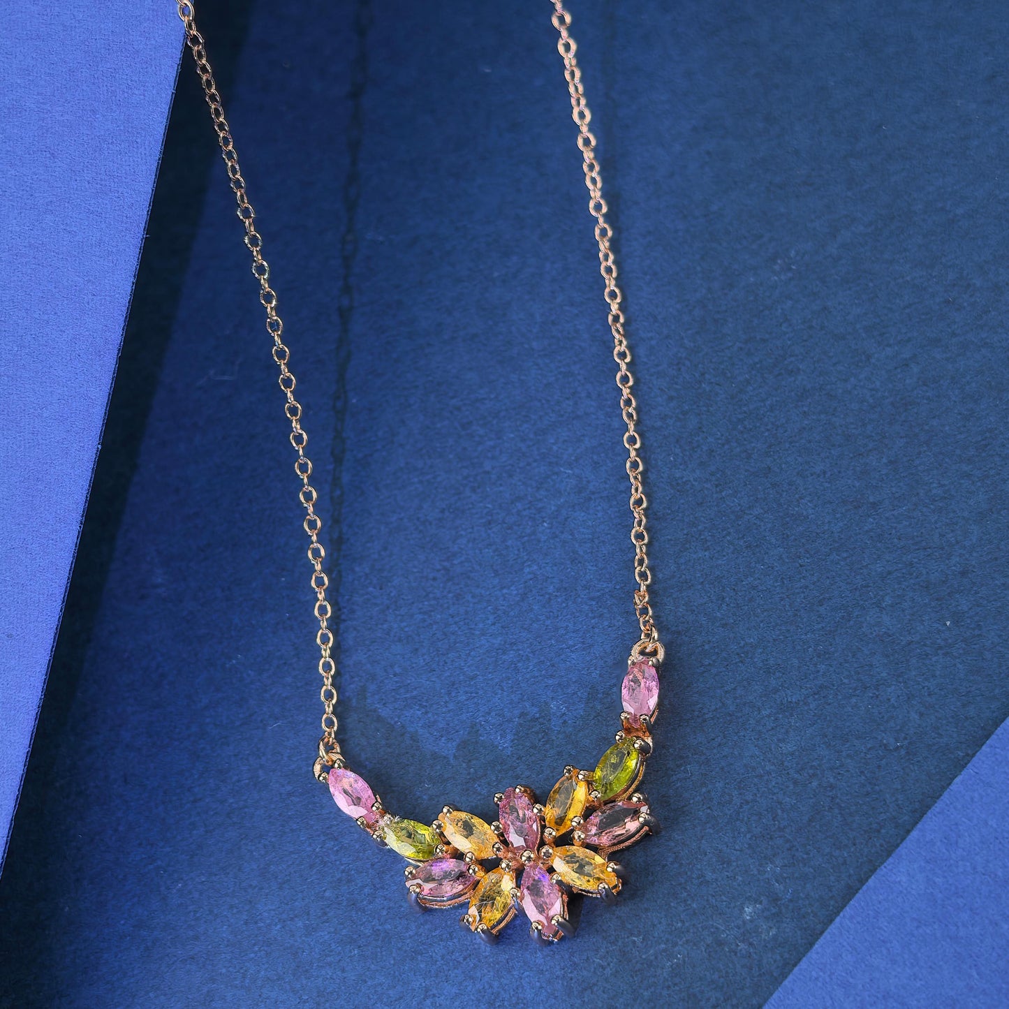 Delicate Rose Gold Plated Silver 925 Jewelry Natural Tourmaline Flower Necklace