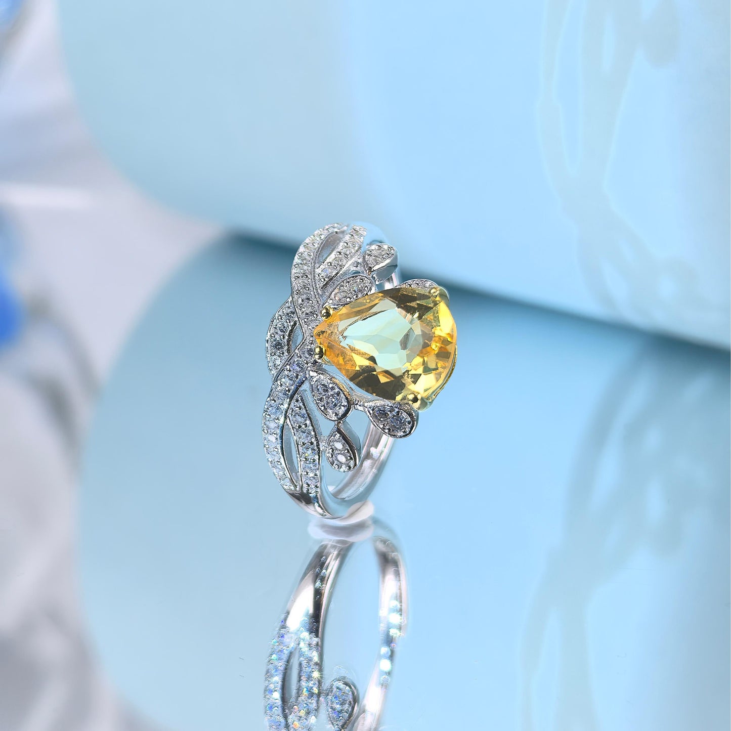 Exquisite Silver 925 Jewelry Rhodium and Gold Plated Natural Citrine Gemstone Ring