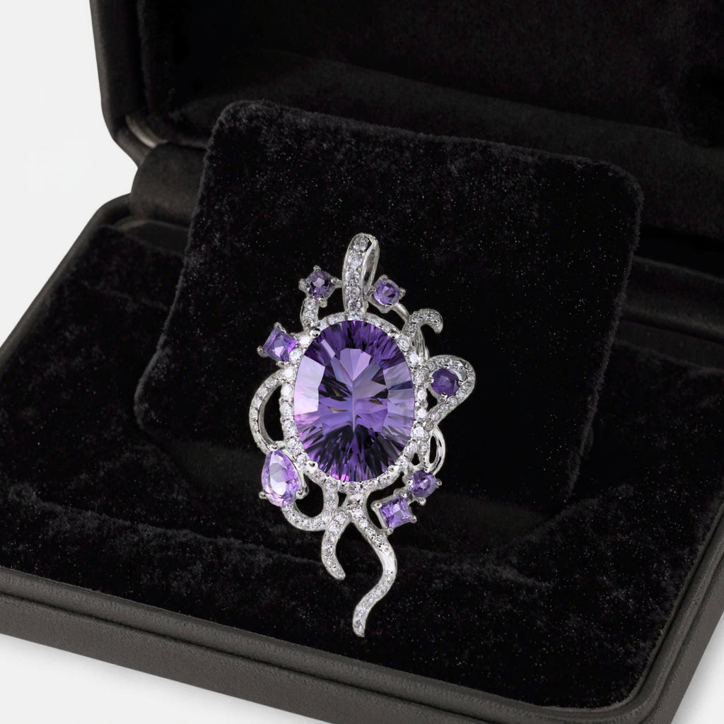 Unique Rhodium Plated Silver 925 Jewelry Natural Amethyst Pendant