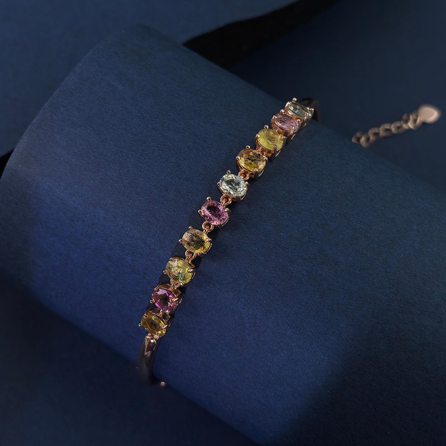 Gorgeous Rose Gold Plated 925 Sterling Silver Natural Tourmaline Bracelet