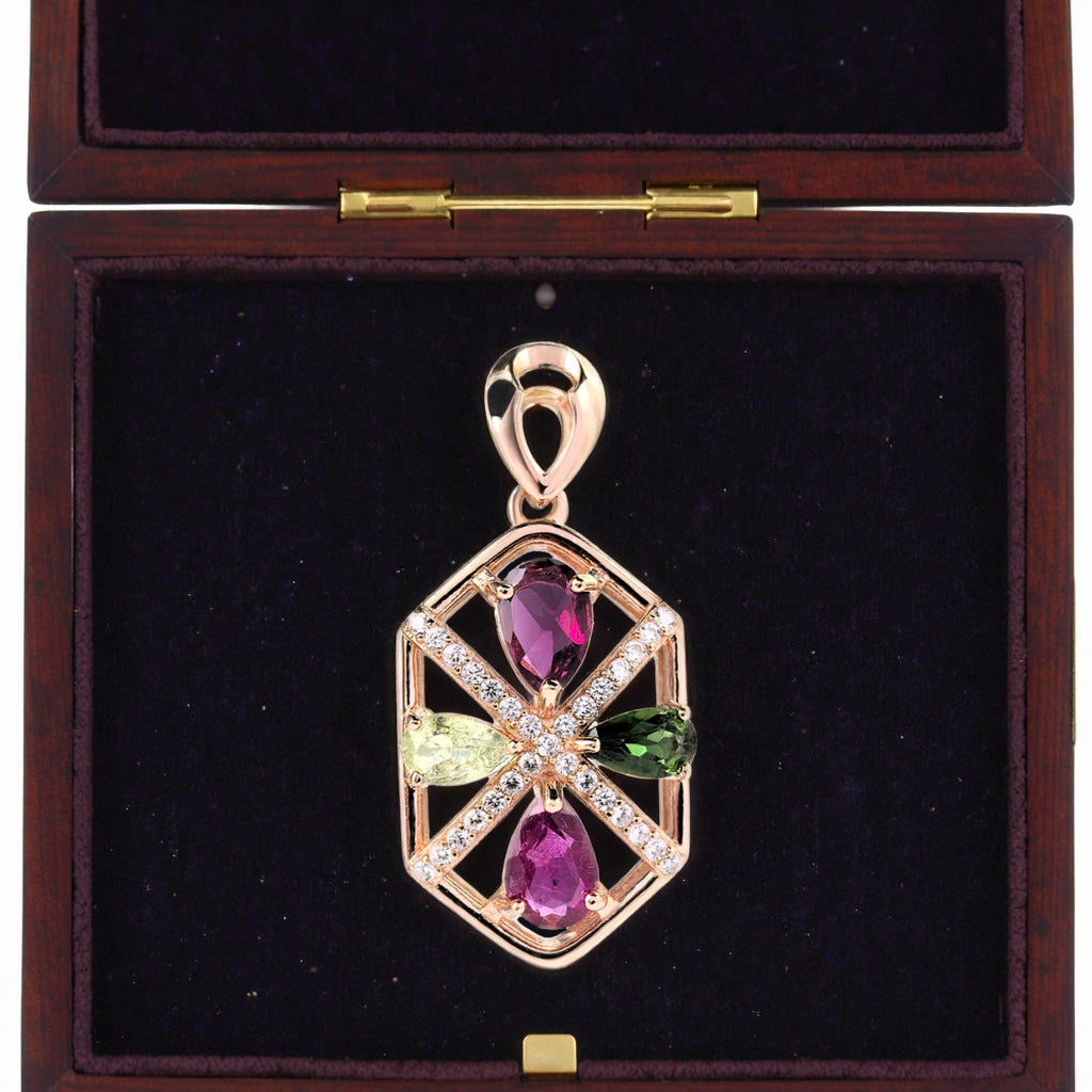 Graceful Rose Gold Plated 925 Sterling Silver Natural Tourmaline Pendant