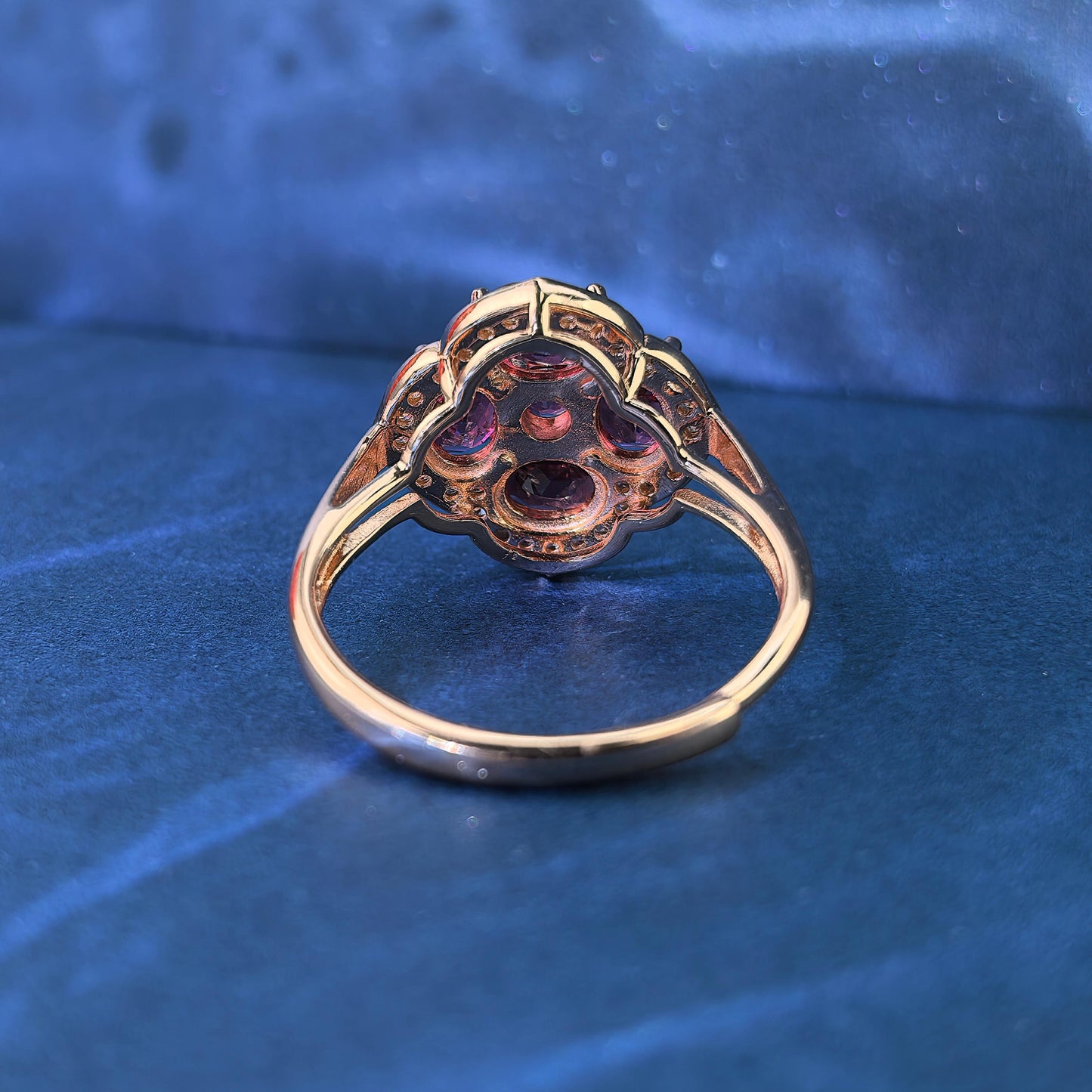 Elegant Rose Gold Plated Silver 925 Jewelry Natural Pyrope Four Leaf Clover Ring