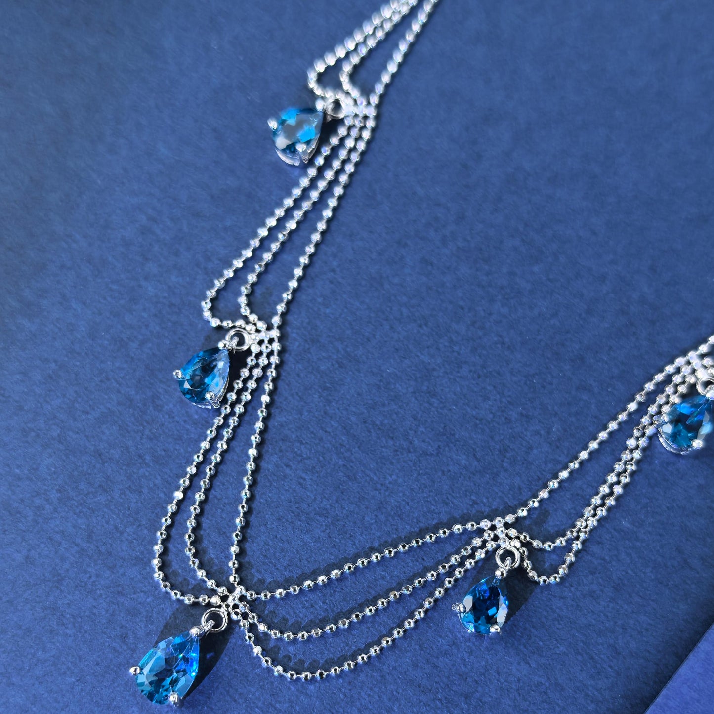 Graceful Rhodium Plated Silver 925 Jewelry Natural London Blue Topaz Necklace