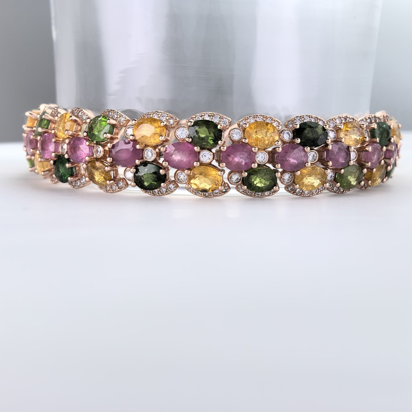 Luxurious Rose Gold Plated Sterling Silver 925 Bracelet Natural Tourmaline Jewellery