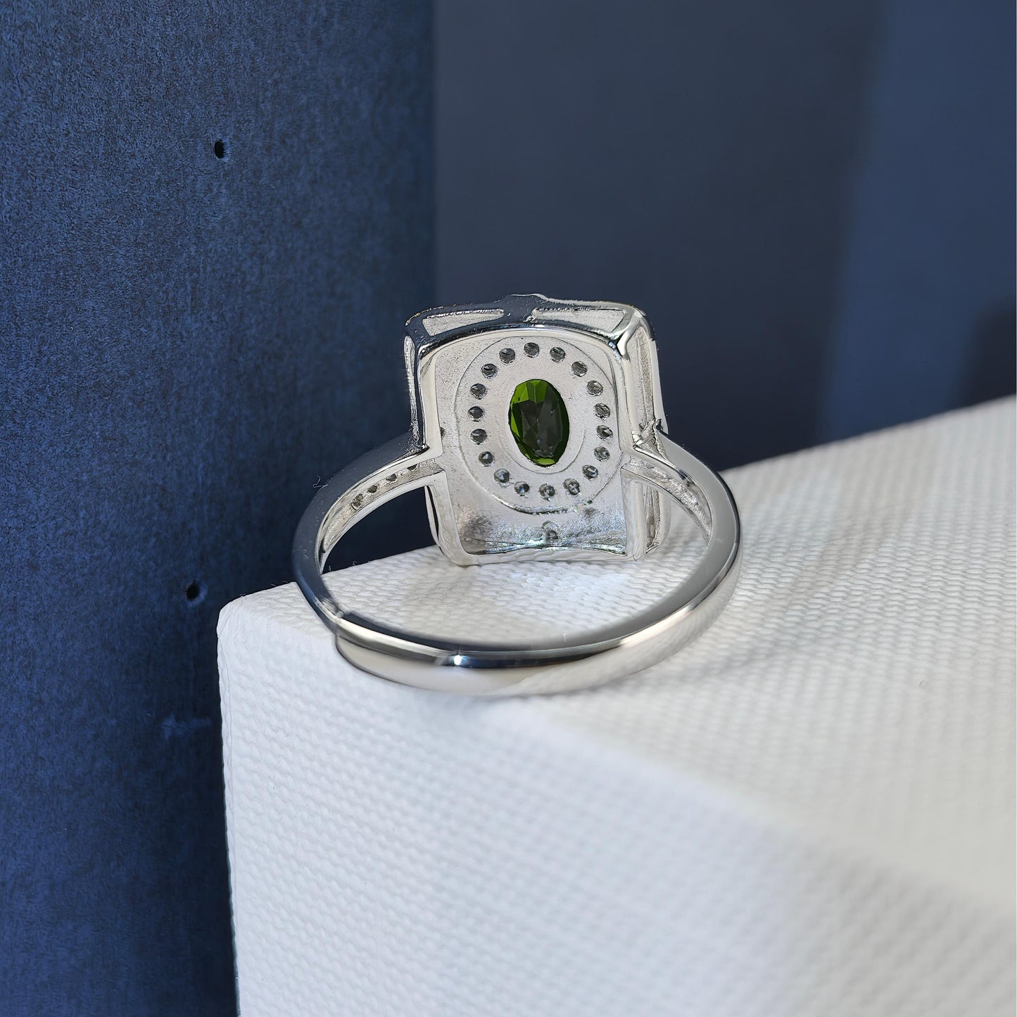 Geometric Couple Ring Oval Cut Resizable 925 Sterling Silver Diopside Ring