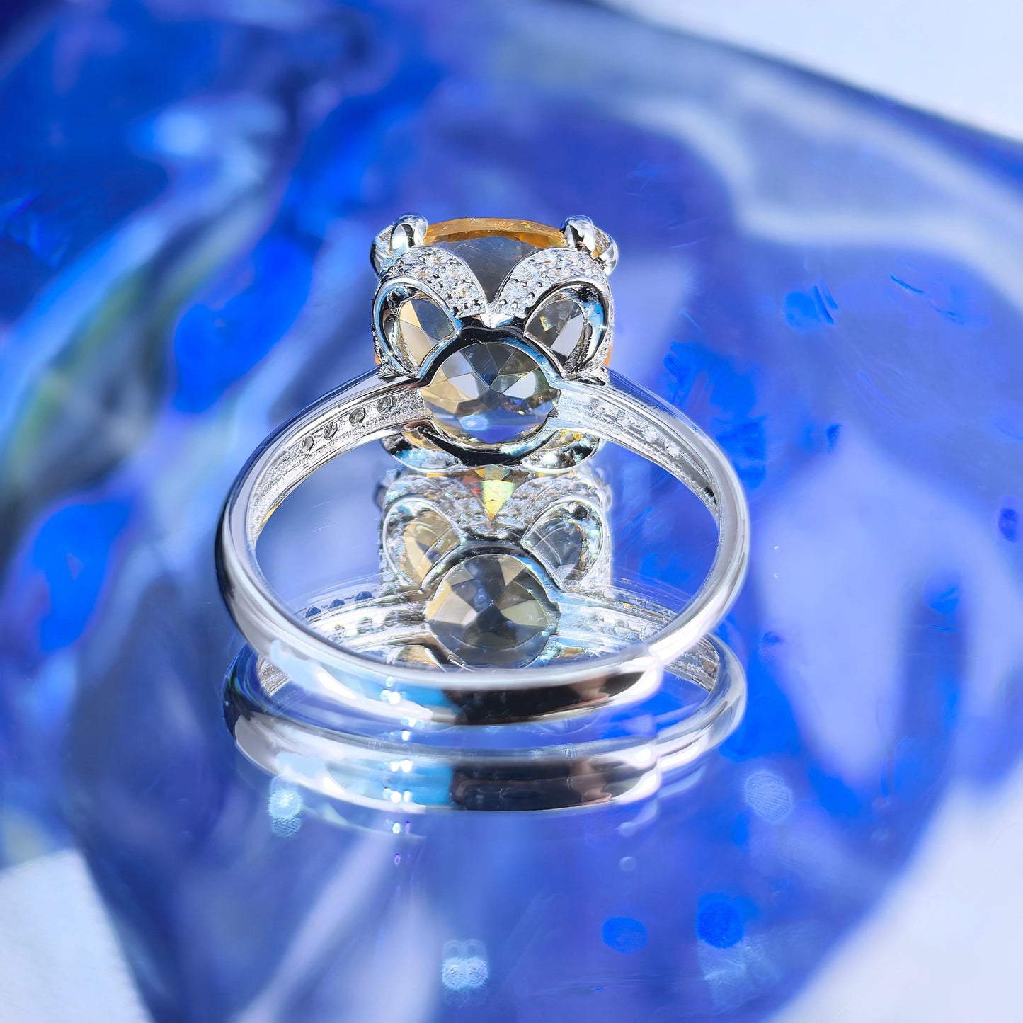 Charming Rhodium Plated Silver 925 Jewelry Natural Citrine Ring