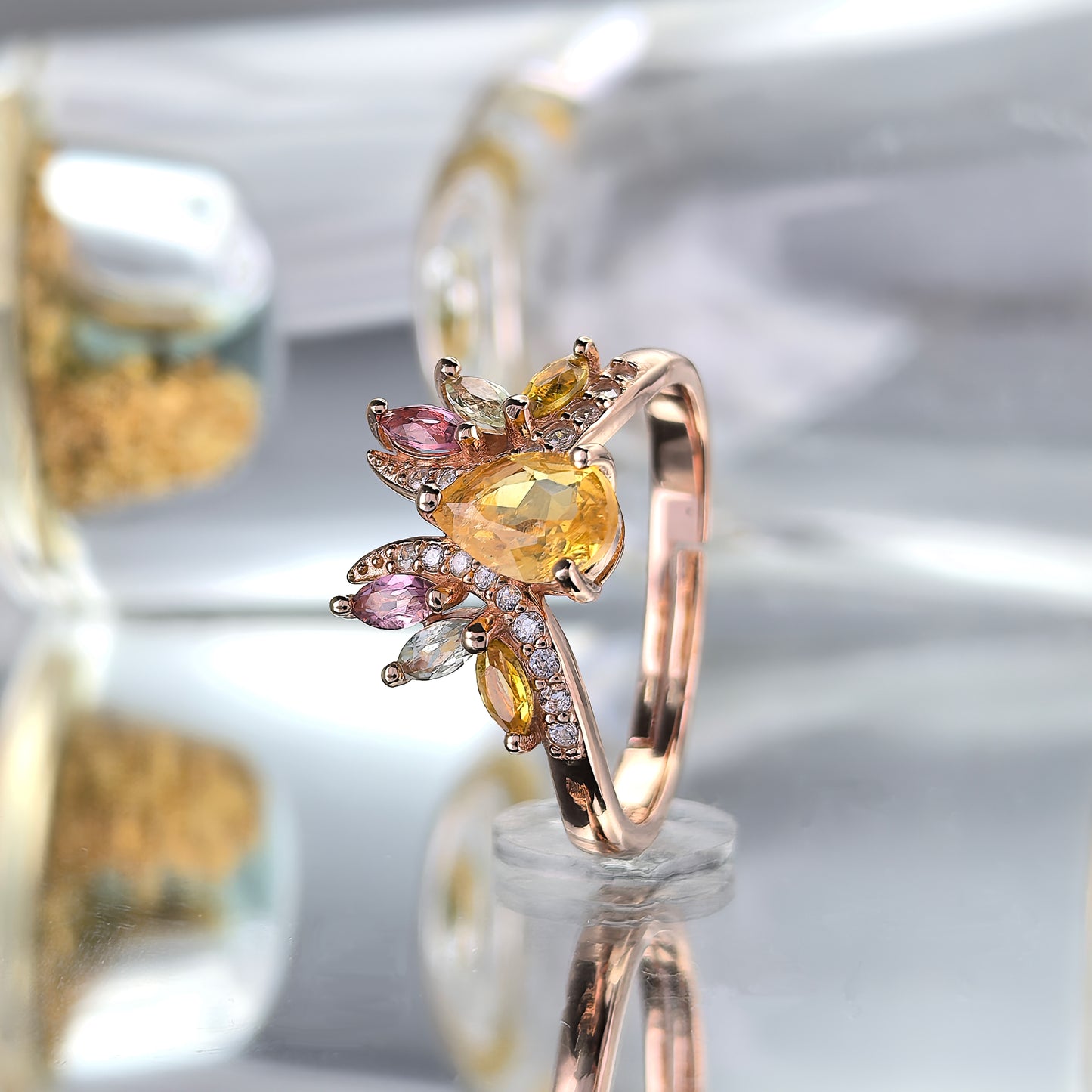 Charming Rose Gold Plated Silver 925 Jewelry Natural Tourmaline Ring