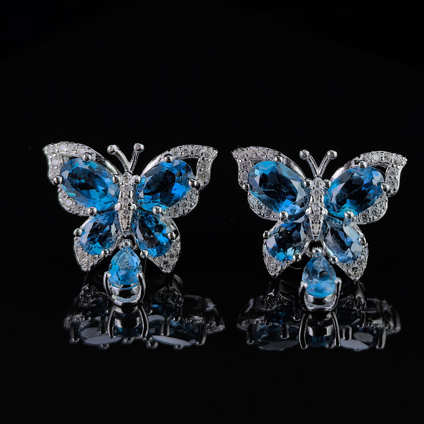 925 Silver Jewelry Rhodium Plated Natural London Blue Topaz Jewelry Set